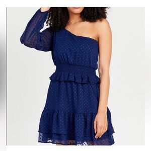Altard State Blue Spots Mini One Shoulder dress